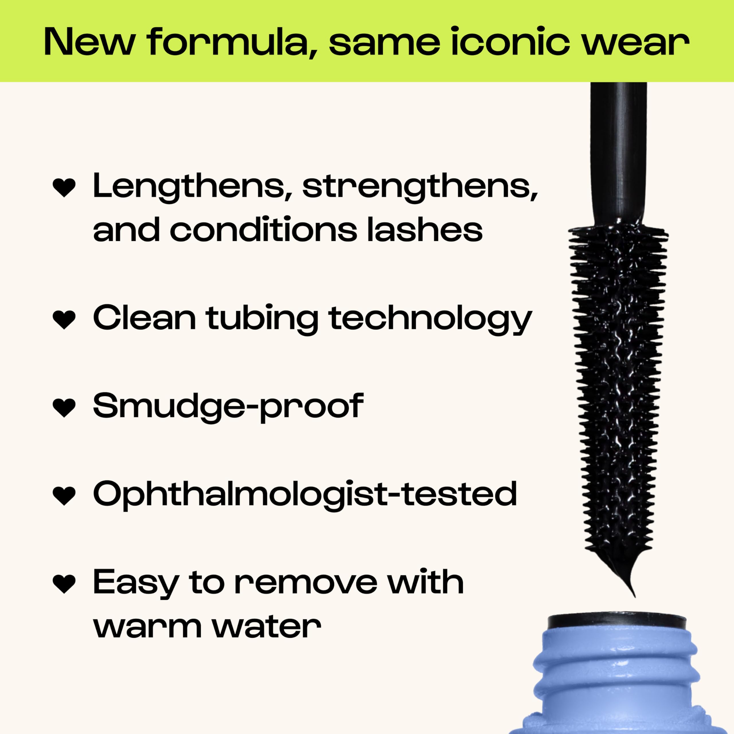 ALLEYOOP tubing mascara brush close-up shows precise lash separation.