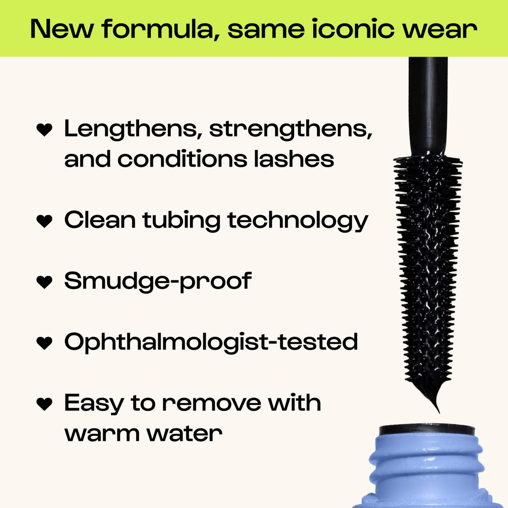 ALLEYOOP tubing mascara brush close-up shows precise lash separation.