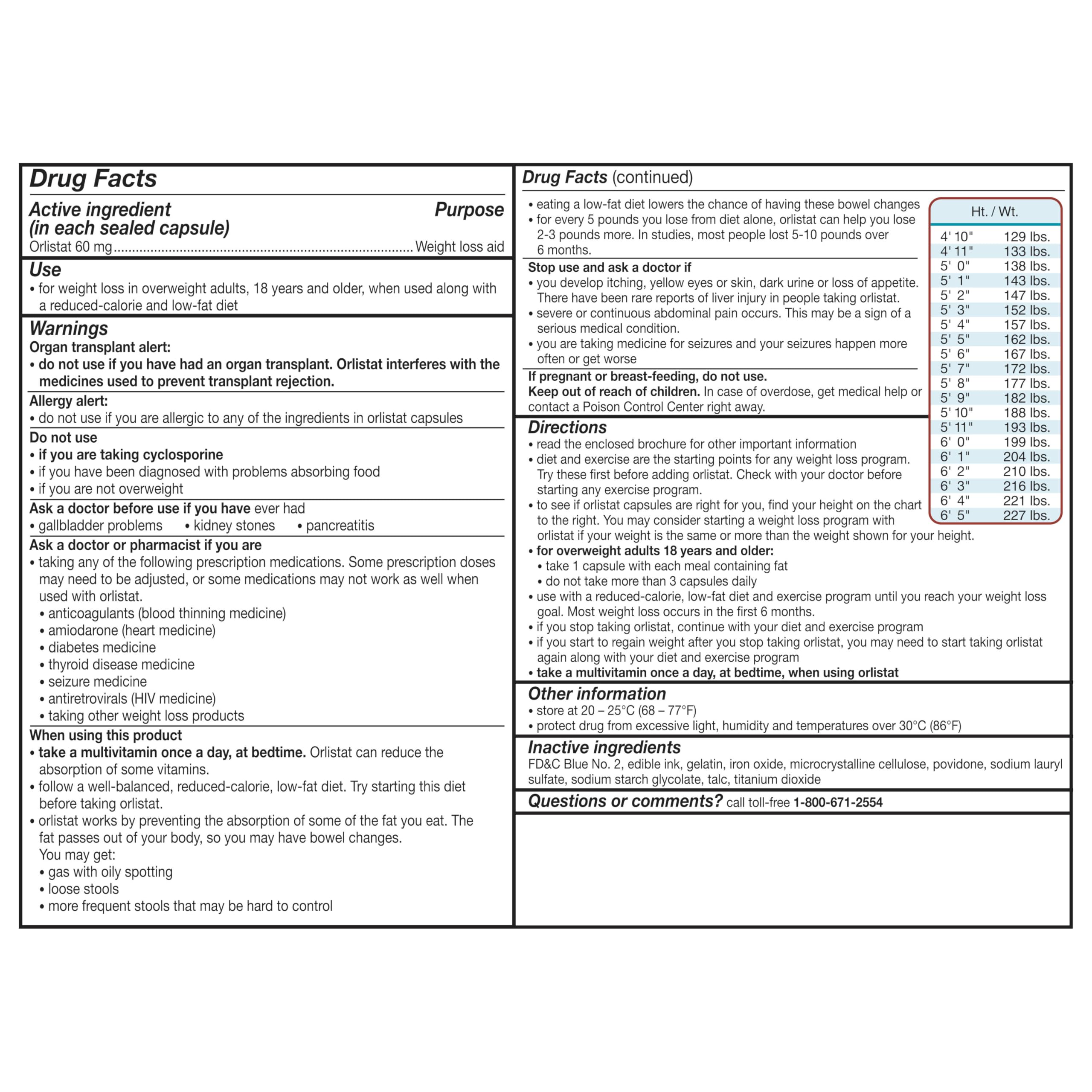 Alli packaging front view highlighting dosage information and design