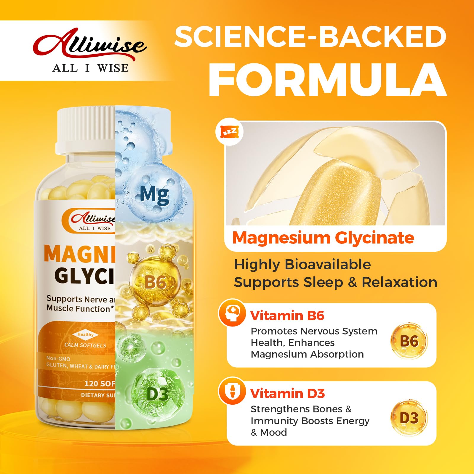 Alliwise vitamin D3 magnesium blend supporting bone health and immune support