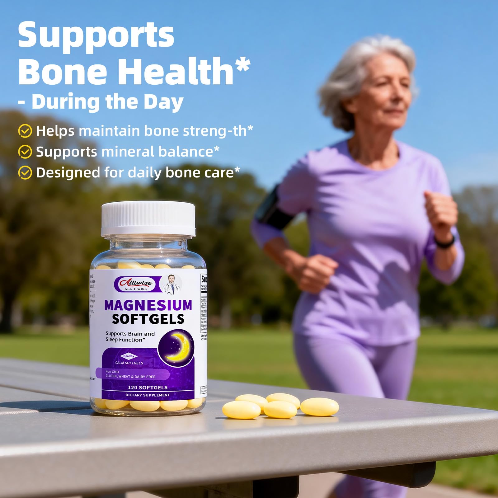 Alliwise softgels on clean surface, gentle stomach experience.