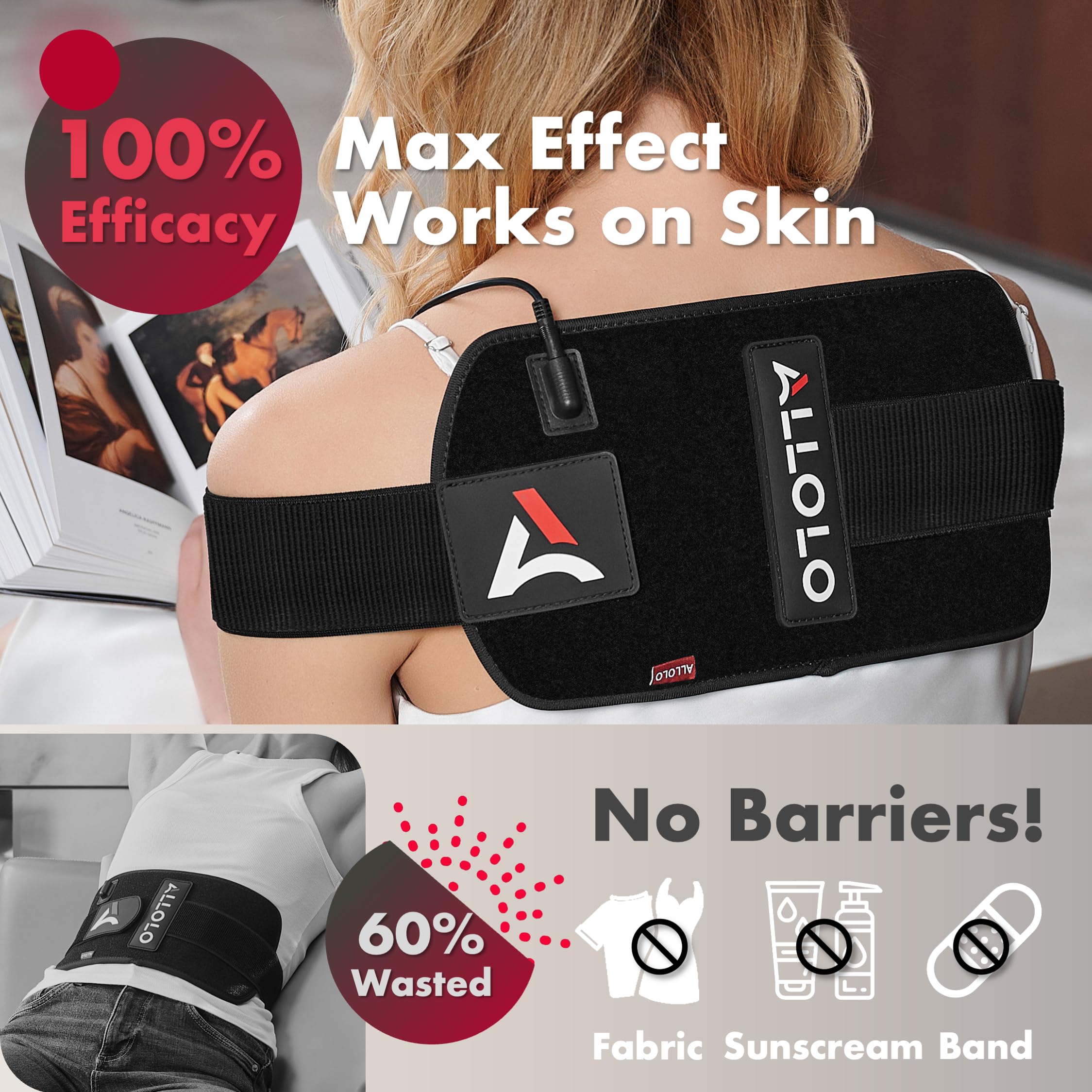 ALLOLO belt extended strap demonstrates adjustable fit for multiple body areas