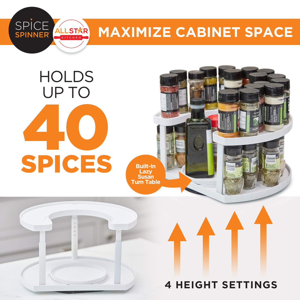 Allstar Innovations Spice Spinner with D-shaped design fits flush against cabinets.