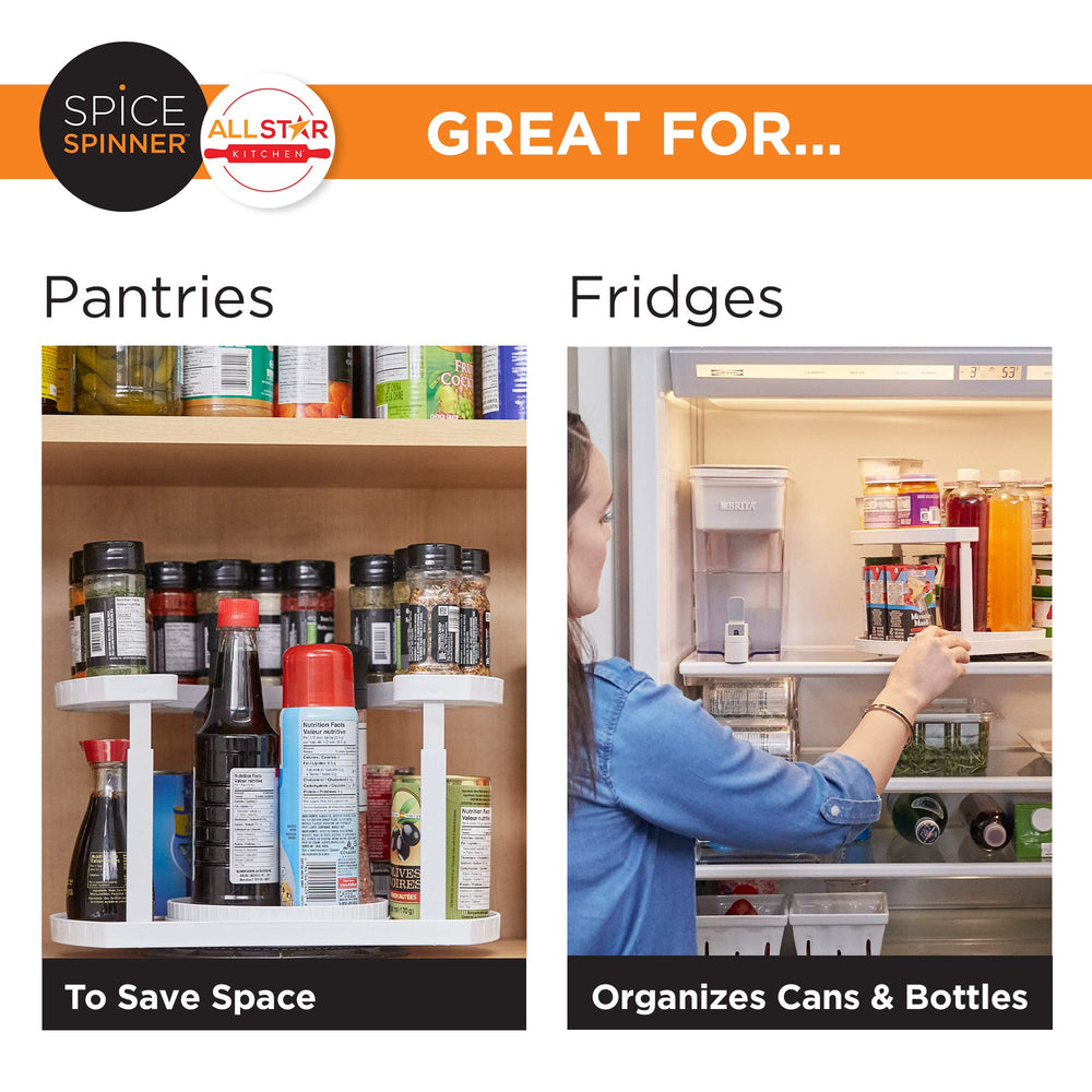 Allstar Innovations Spice Spinner upper level capacity supports taller bottles.