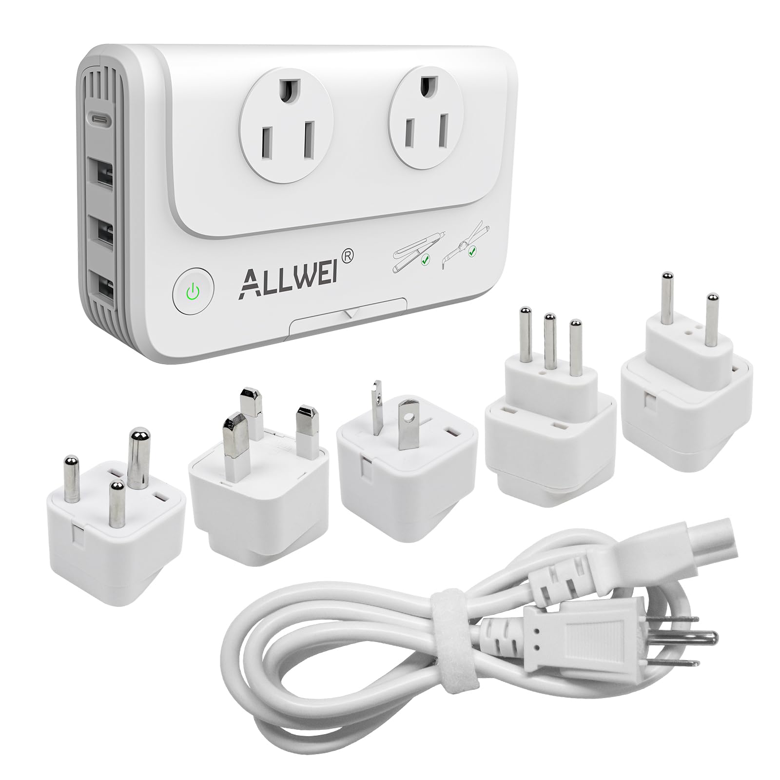 ALLWEI travel adapter in compact size ideal for easy packing.
