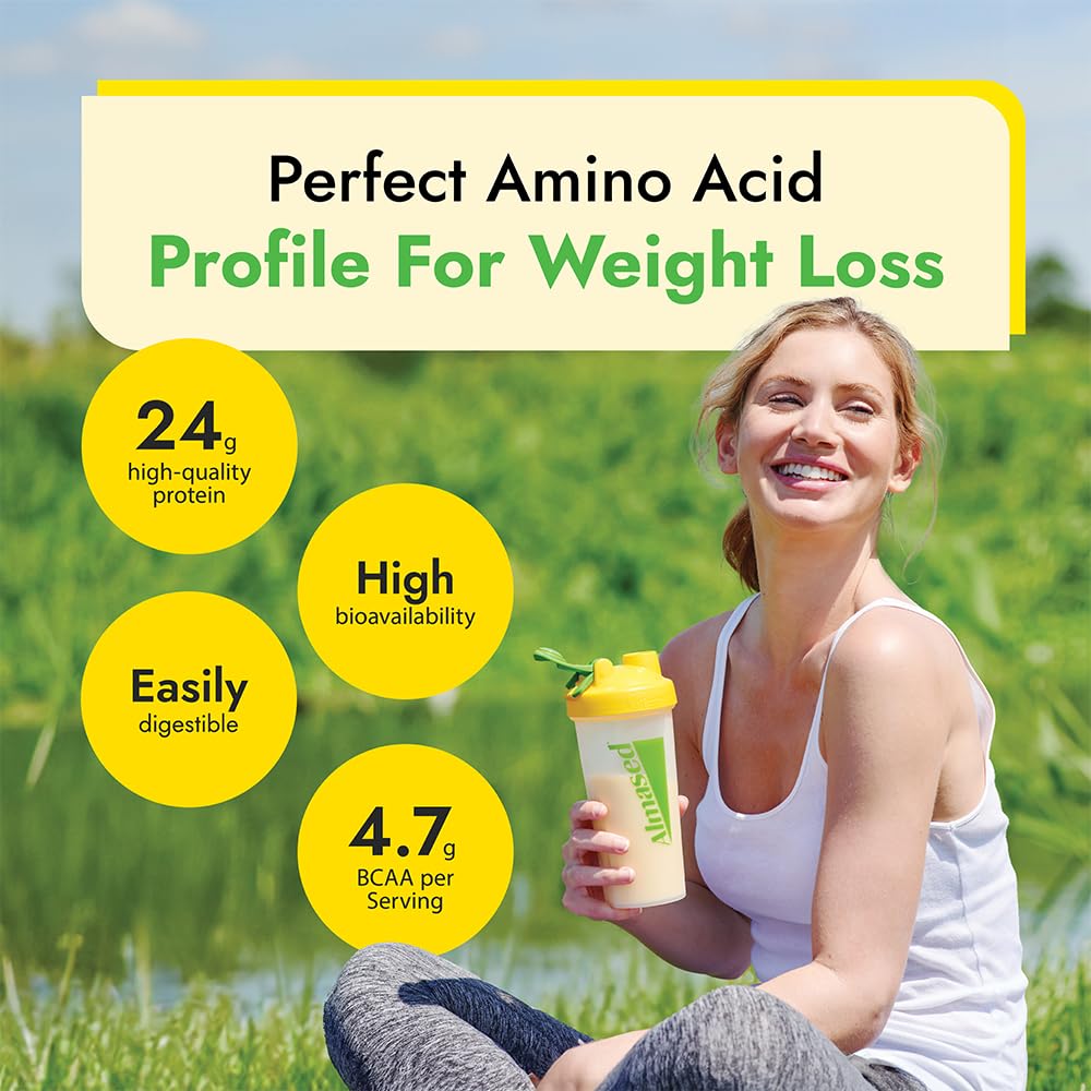 Almased nutrition label indicating GLP-1 compatible diet option.