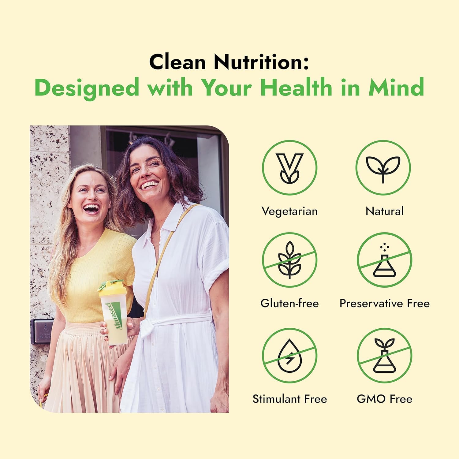 Almased Vanilla protein bottle shows supplement facts and transparent gluten-free claim.