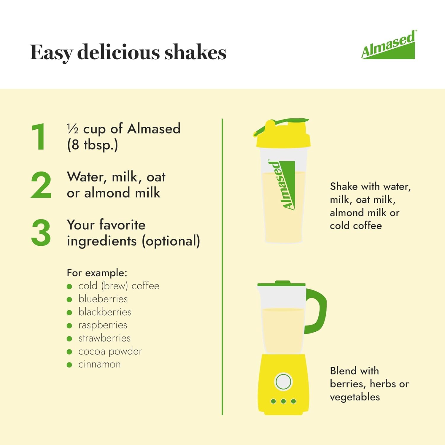 Vanilla Almased shake poured with almond milk, ideal for a quick meal.