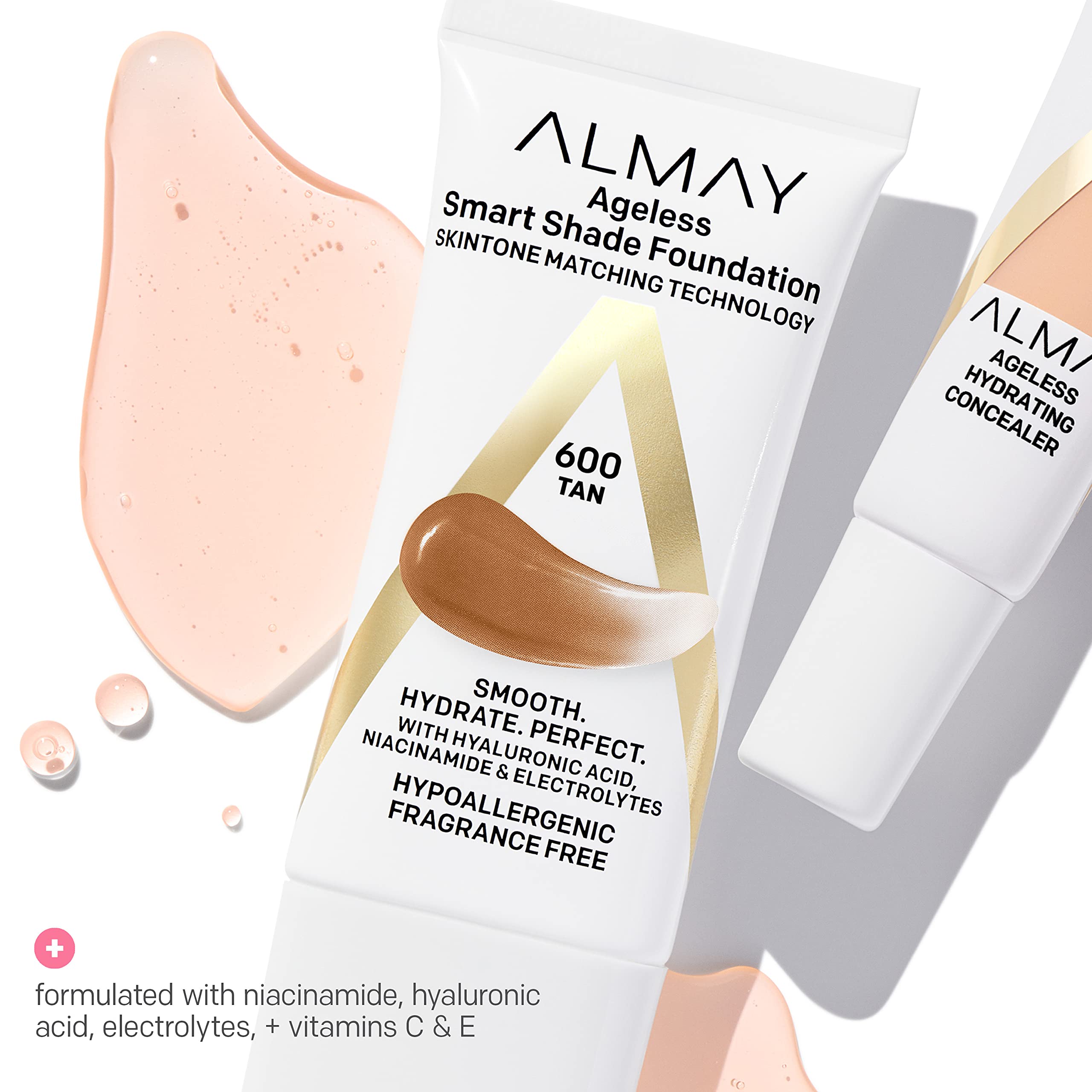 Fragrance-free label on Almay Smart Shade Foundation indicating sensitive skin suitability.