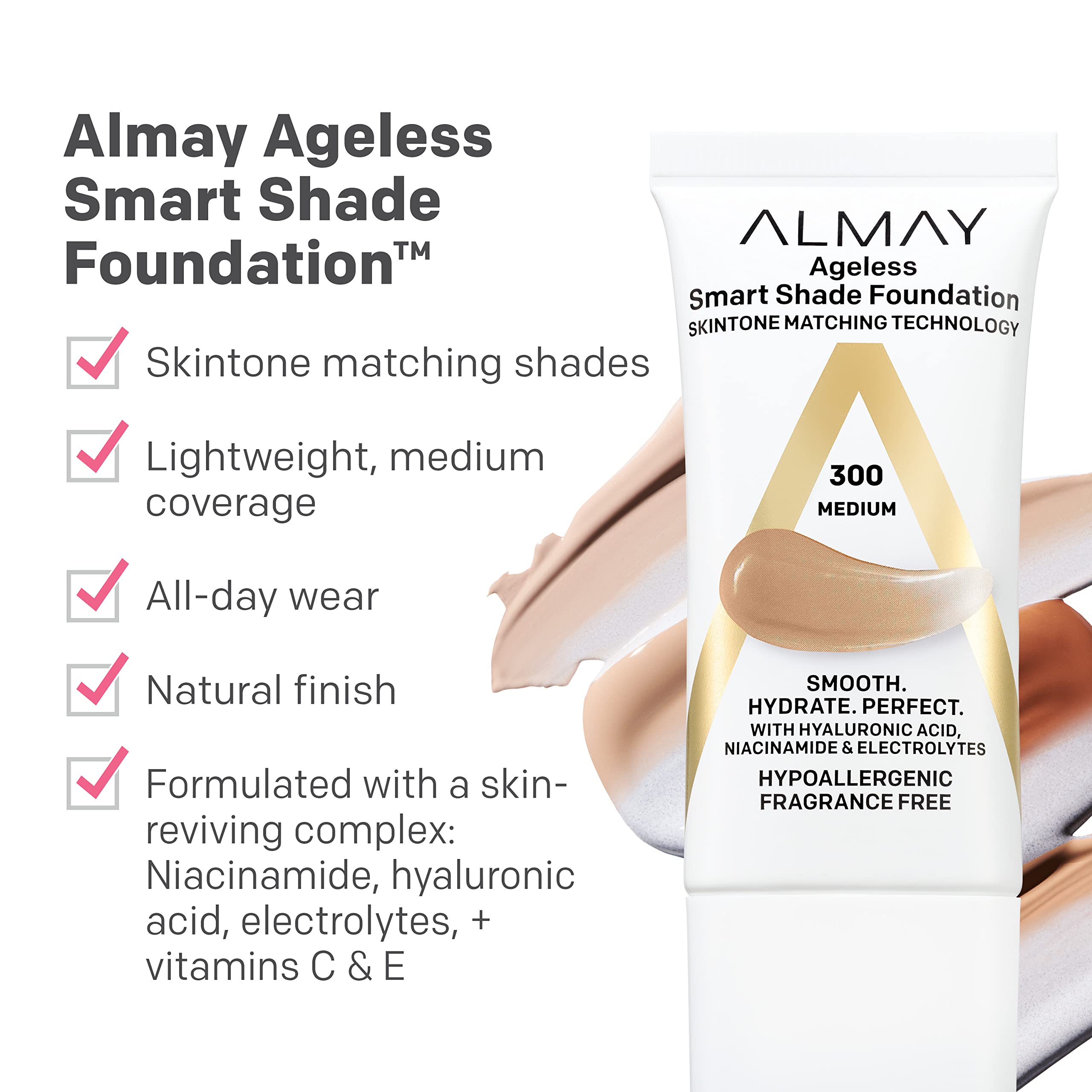 Close-up of Almay Smart Shade Foundation Niacinamide for even tone benefits.