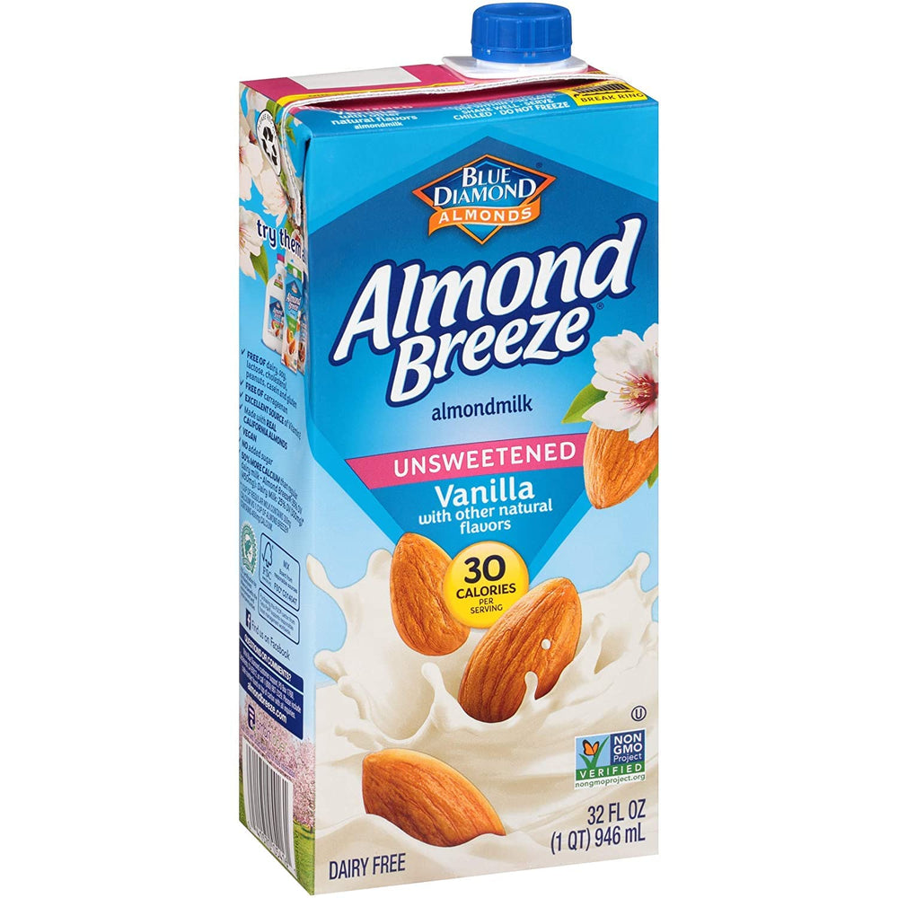 Ingredients include real almonds in Almond Breeze almond milk
