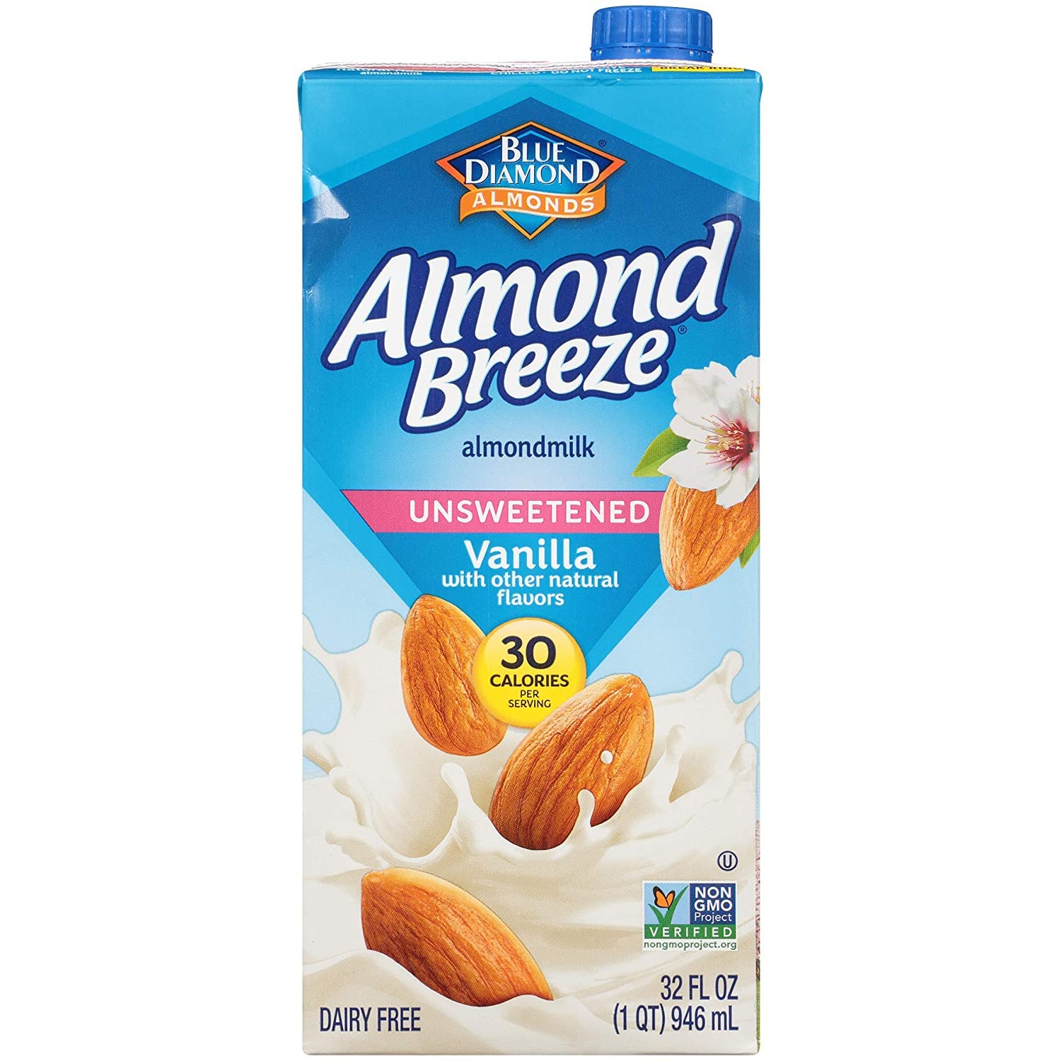 Nutrition label shows calcium and vitamins in Almond Breeze