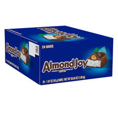 Almond Joy coconut and almond bars bulk box on display for parties.
