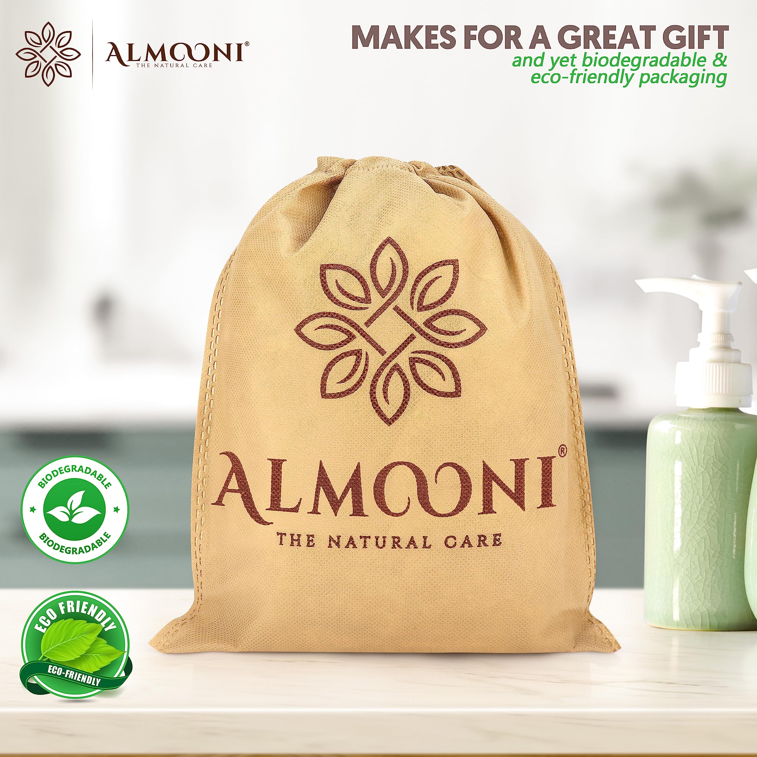 ALMOONI loofah pad with hanging loop supports quick drying