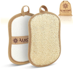 ALMOONI bow-tie loofah pad front view for daily exfoliation