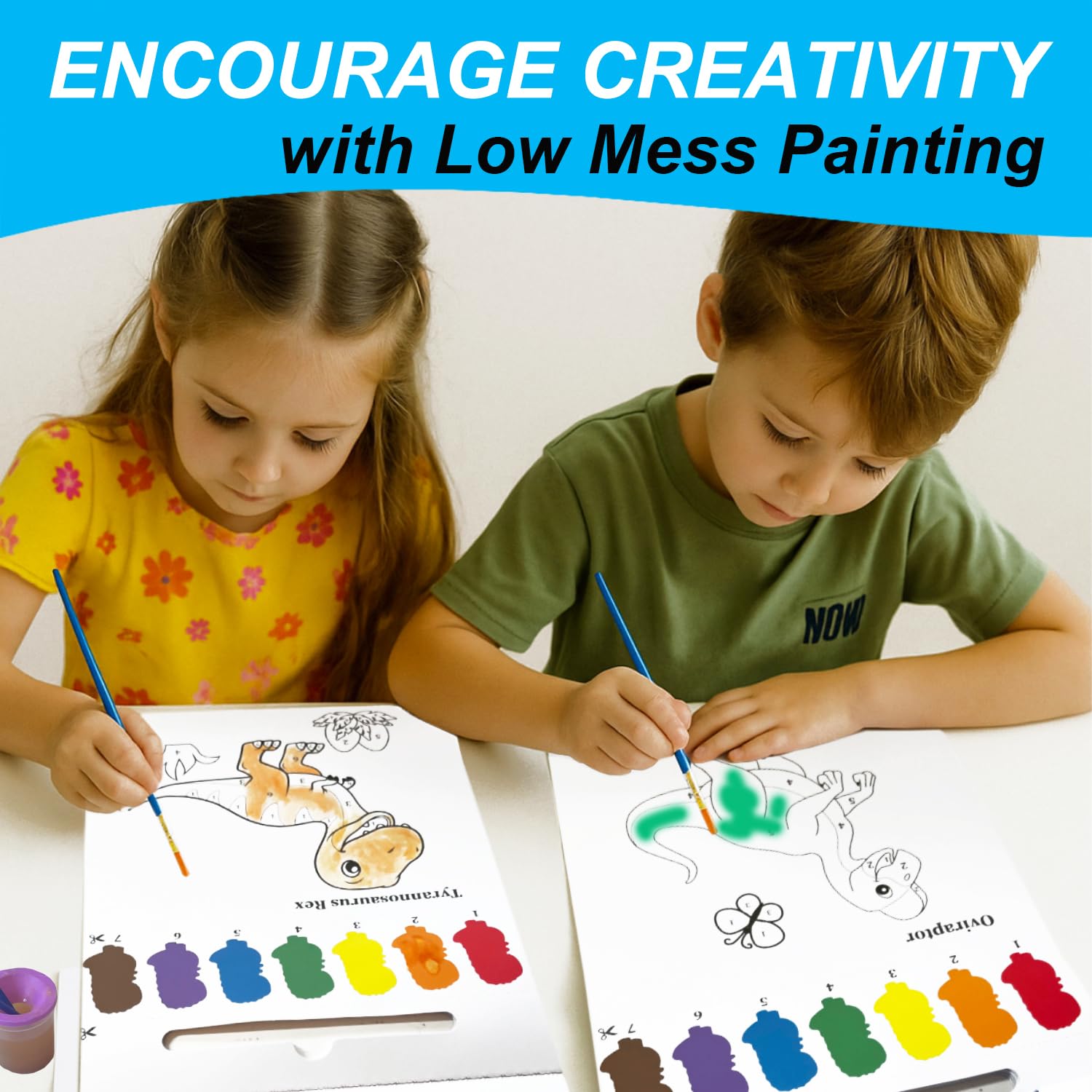 ALNETI Dino paint book brushes included for mess-free coloring sessions.