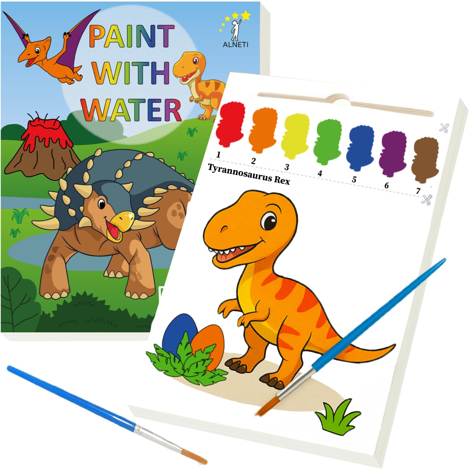 ALNETI Dino paint book cover boosts excitement for creative color play.