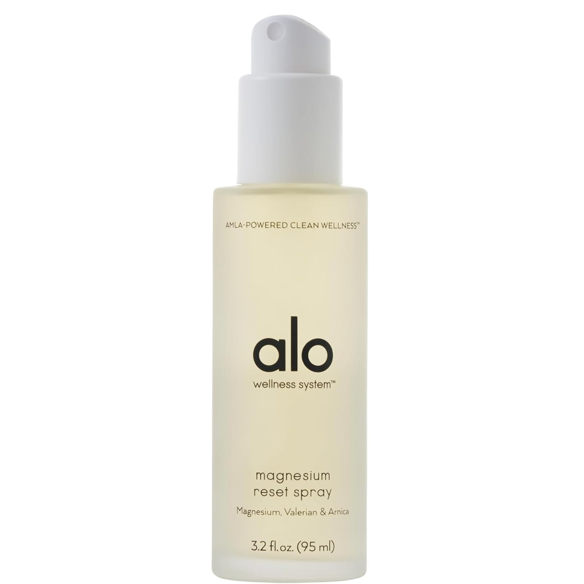 Alo magnesium oil spray bottle close-up for quick nighttime relaxation.