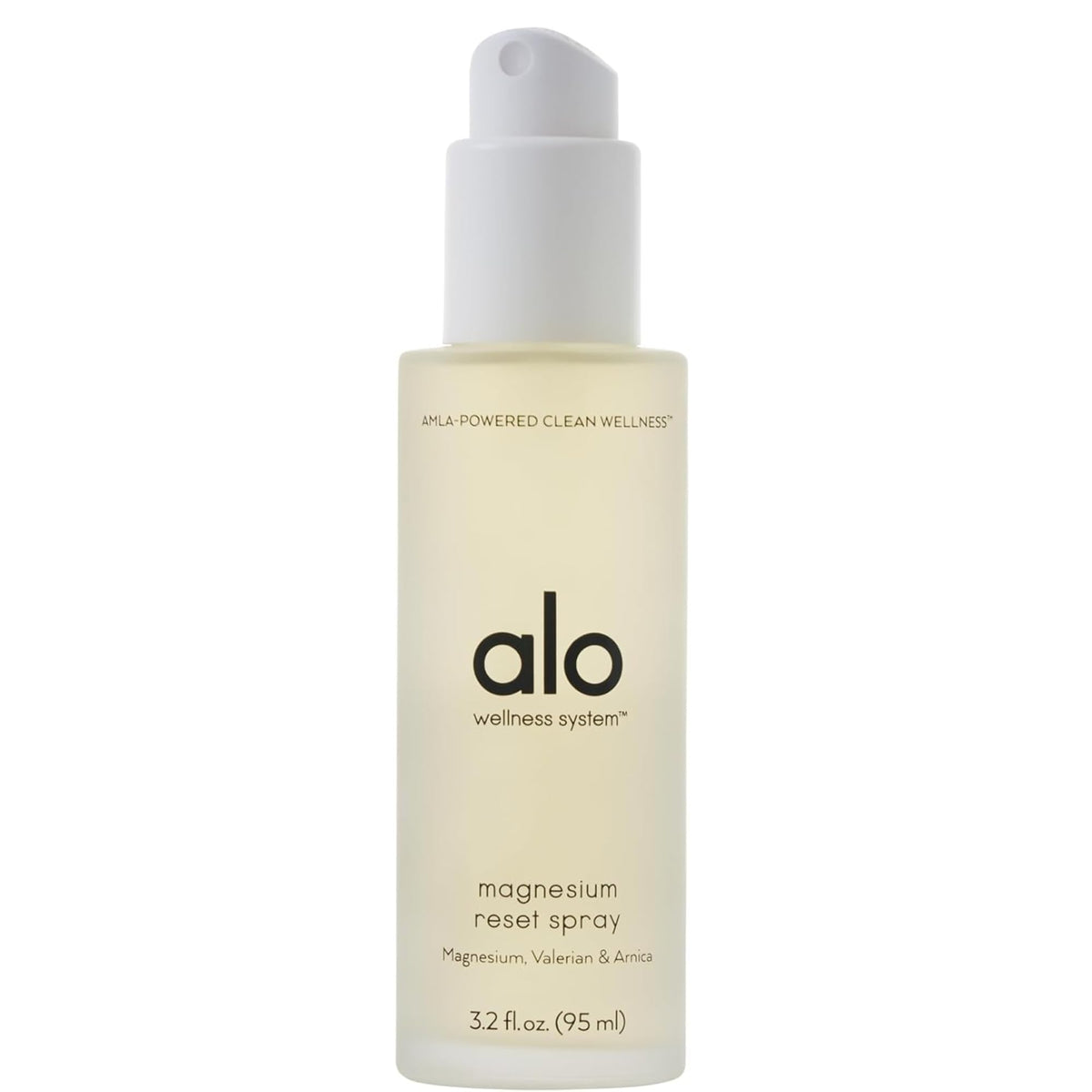 Alo magnesium oil spray bottle close-up for quick nighttime relaxation.