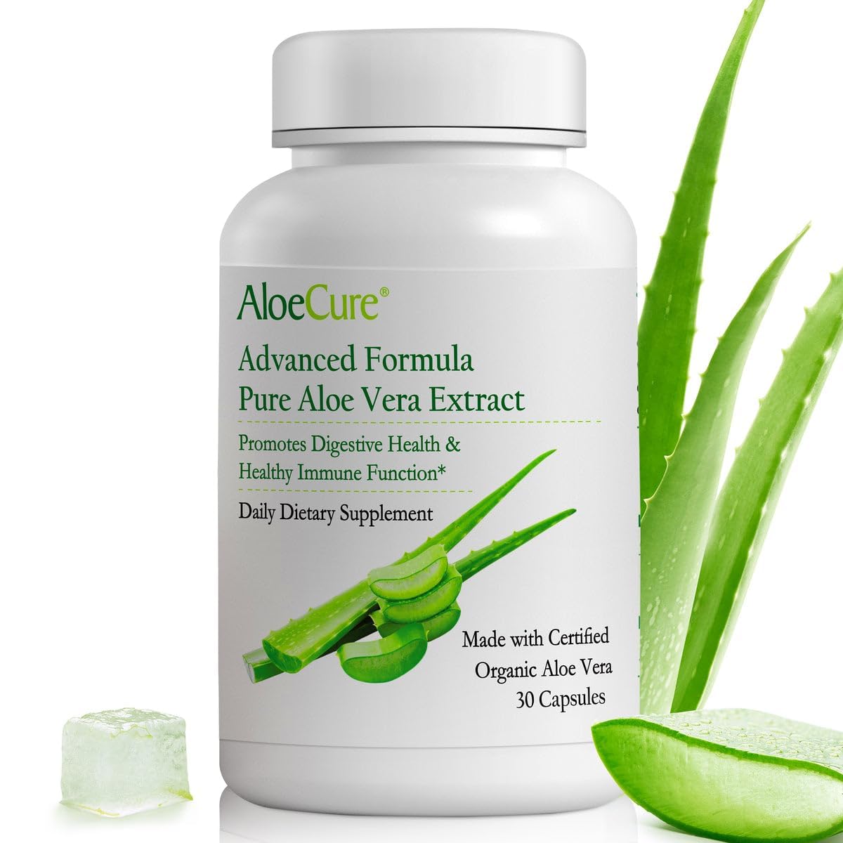 AloeCure Aloe Vera Capsules bottle-front image suggesting daily digestive support.