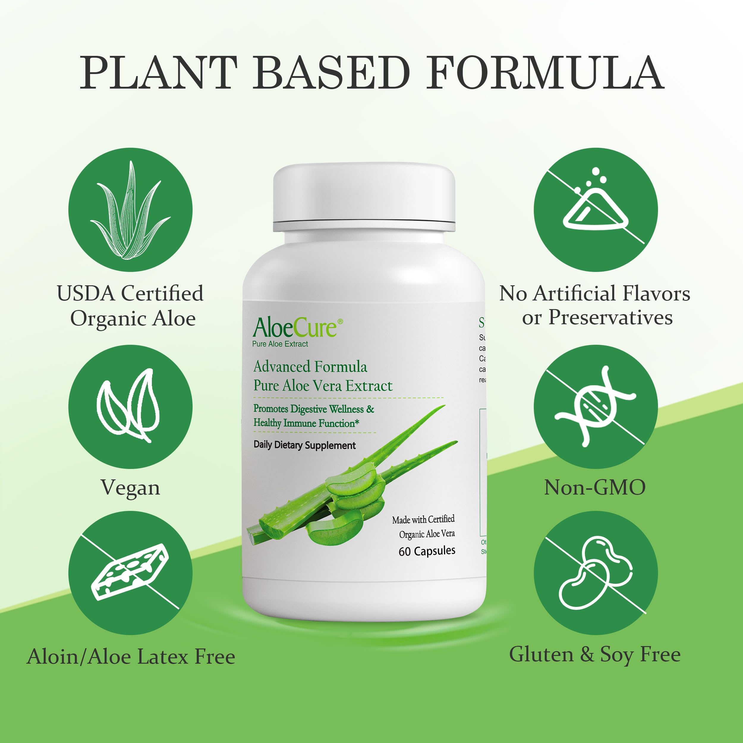AloeCure capsules on white background highlight convenient daily supplement.