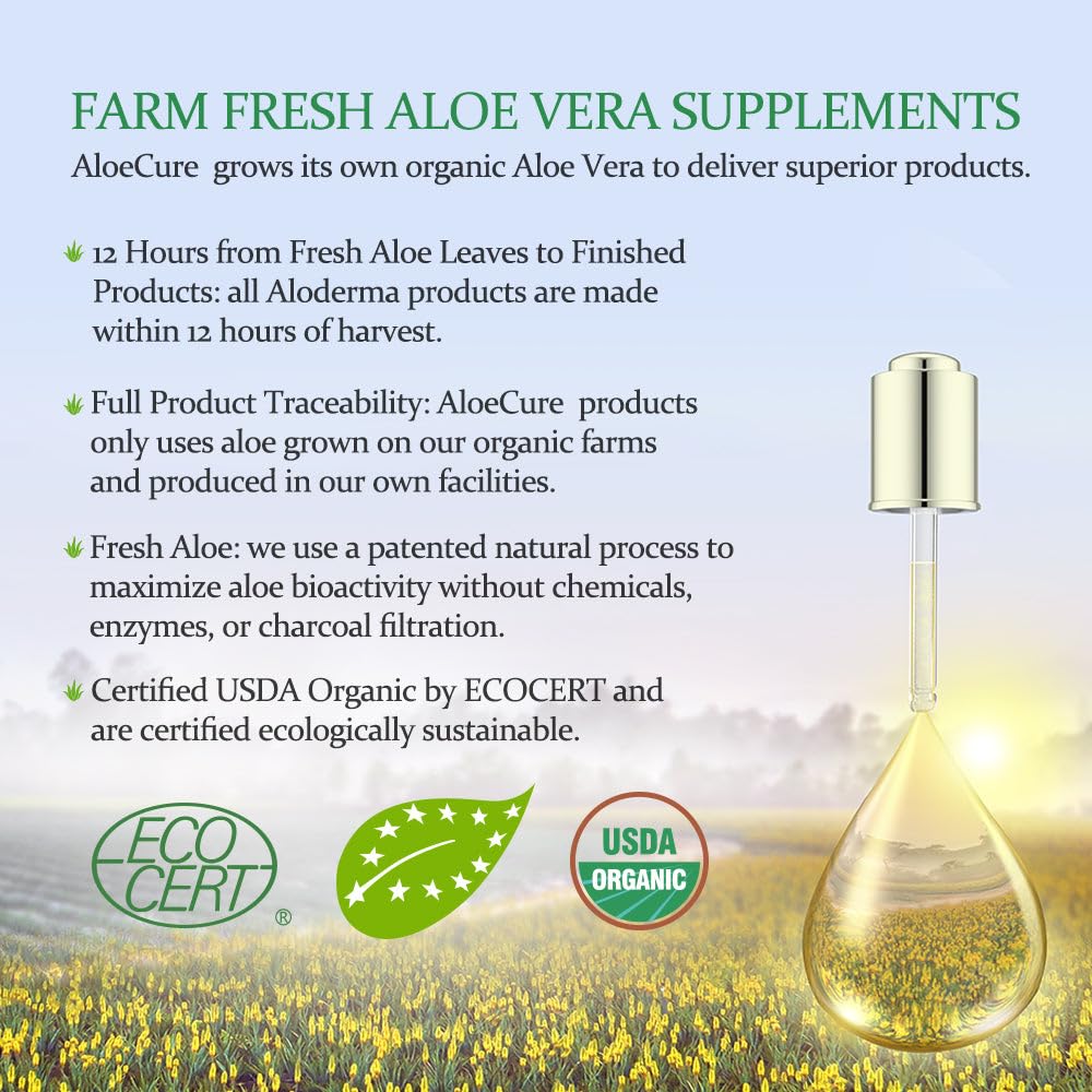 AloeCure Certifications image signals USDA and EU organic credibility.