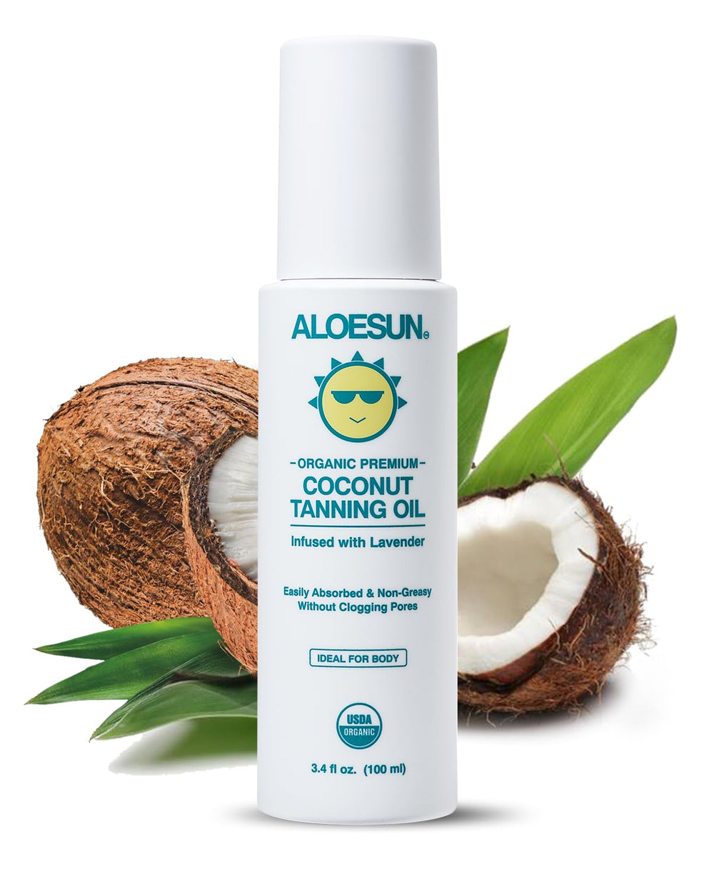 ALOESUN Coconut Tanning Oil Spray Bottle showing lightweight, non-greasy formula for a smooth tan.