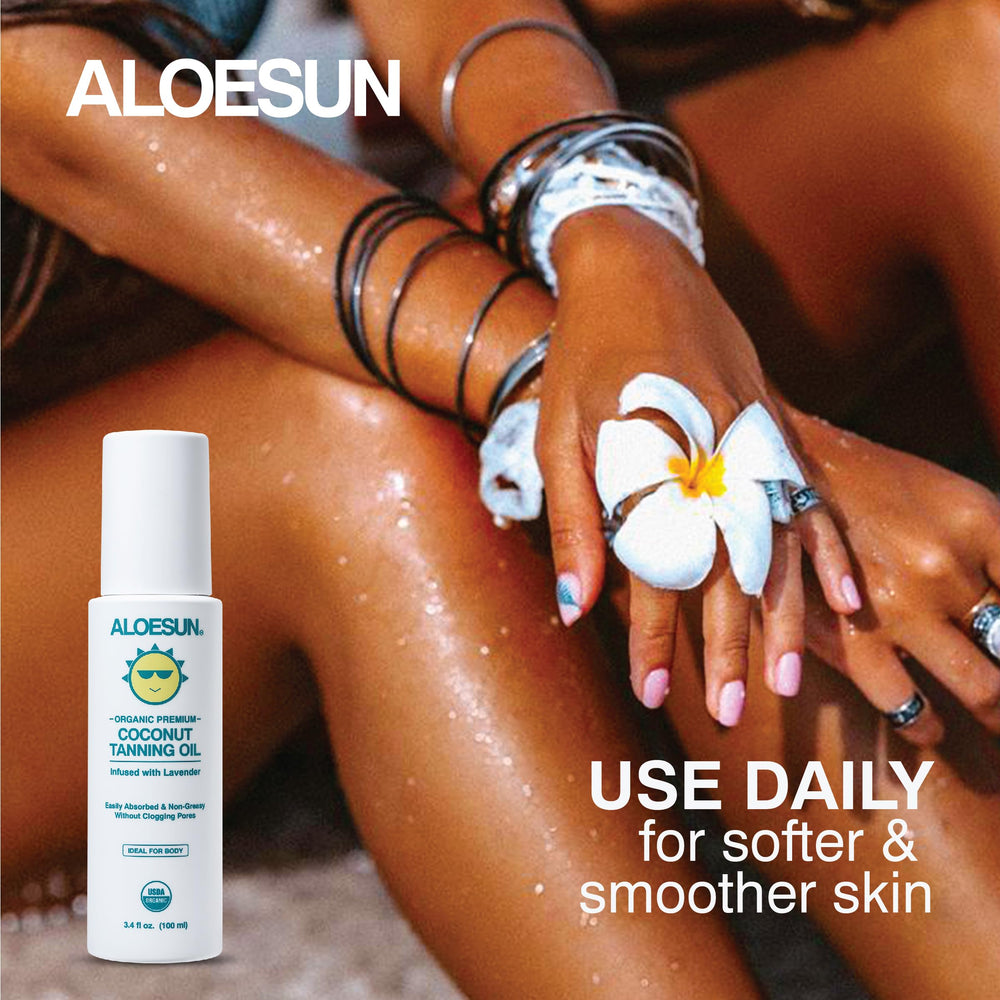ALOESUN Travel-size 3.4 oz bottle ready for on-the-go tanning.