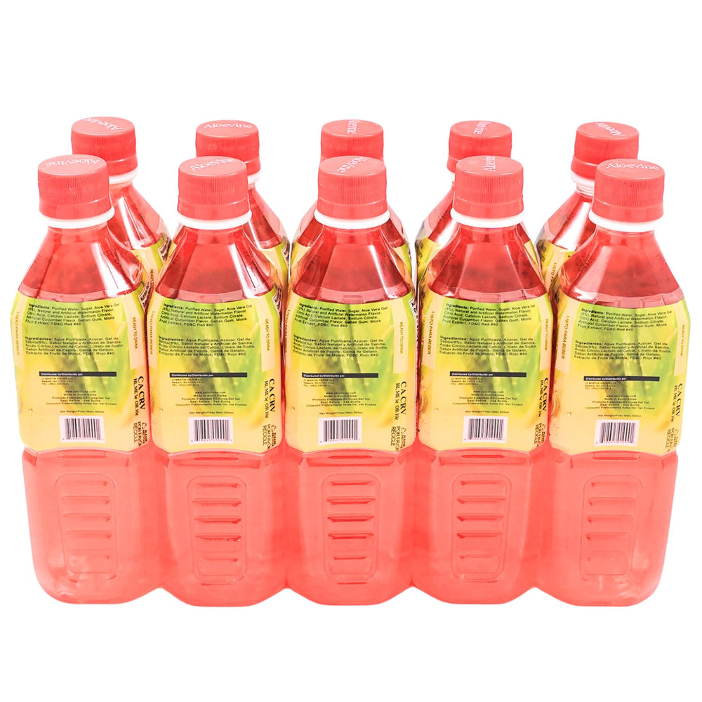 Aloevine Watermelon Aloe drink label highlighting plant-based hydration.