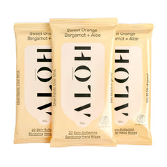 ALŌH Sweet Orange Bergamot wipes pack front displaying soft, luxurious texture for on-the-go cleaning
