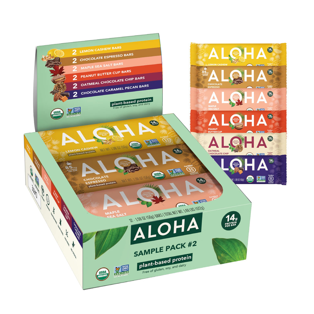 ALOHA Bar Peanut Butter Cup in a sampler pack showing rich, protein-packed snacking for on-the-go energy