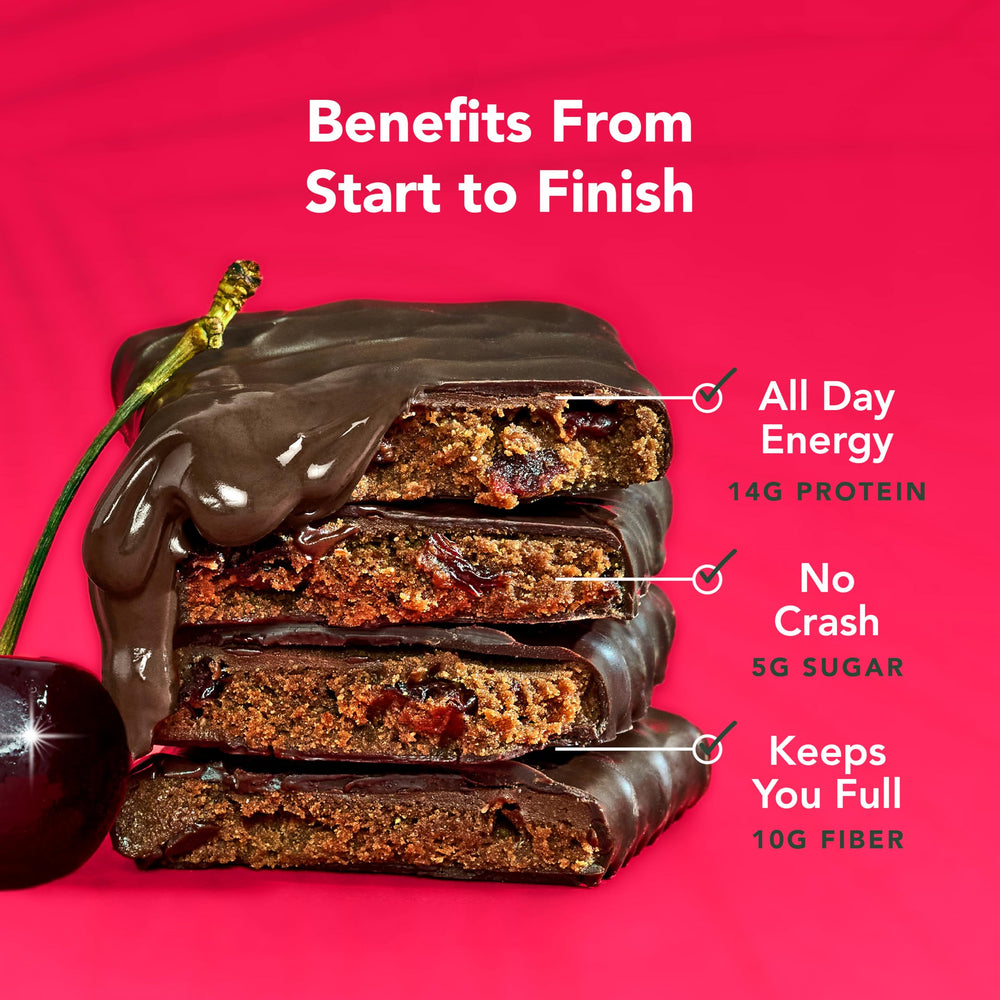 Close-up of ALOHA Chocolate Cherry bar with rich chocolate surface