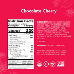 Front view of ALOHA Chocolate Cherry bar highlighting flavor