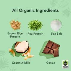 ALOHA ingredients list close-up highlights organic coconut milk and pea and rice protein.