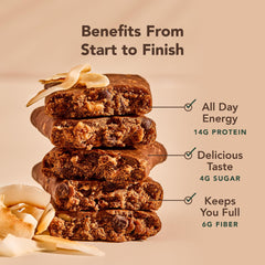 ALOHA Coconut Chocolate Almond bars in box, twelve-pack for convenient nutrition