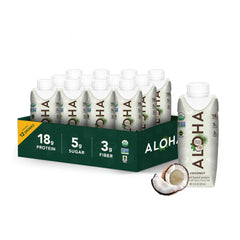 ALOHA Coconut Protein Drink front view showing creamy texture for on-the-go fueling