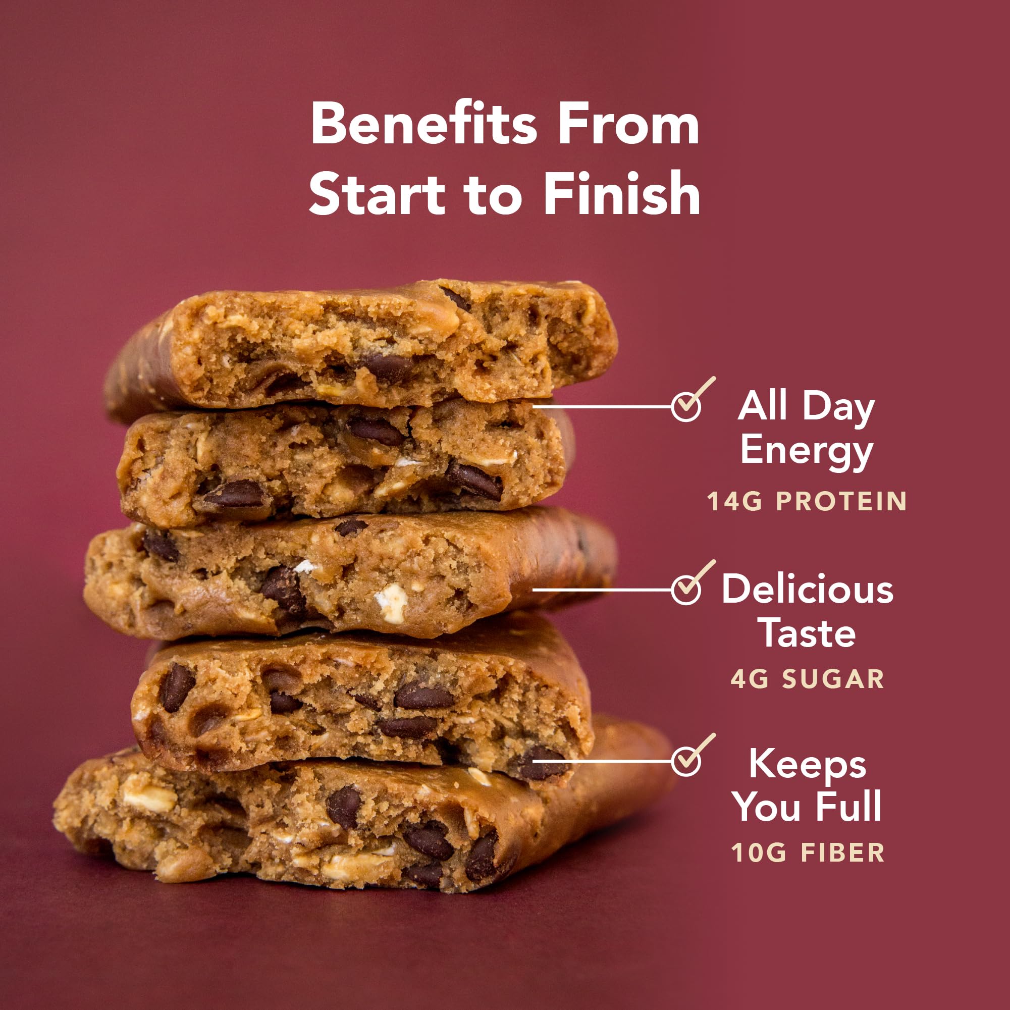 ALOHA gluten-free vegan bar with oats and chocolate chips close-up