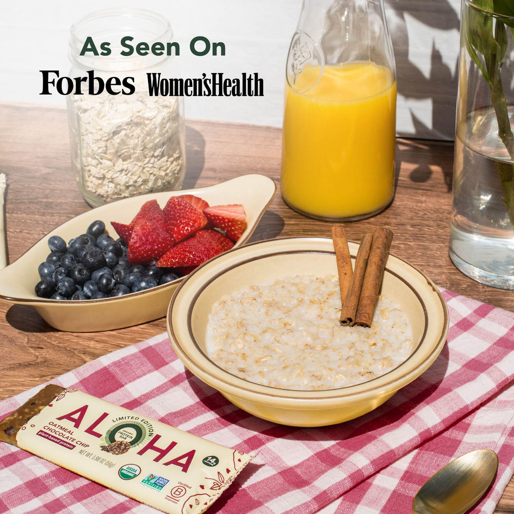 ALOHA high-fiber plant-based bar ingredients emphasize whole foods