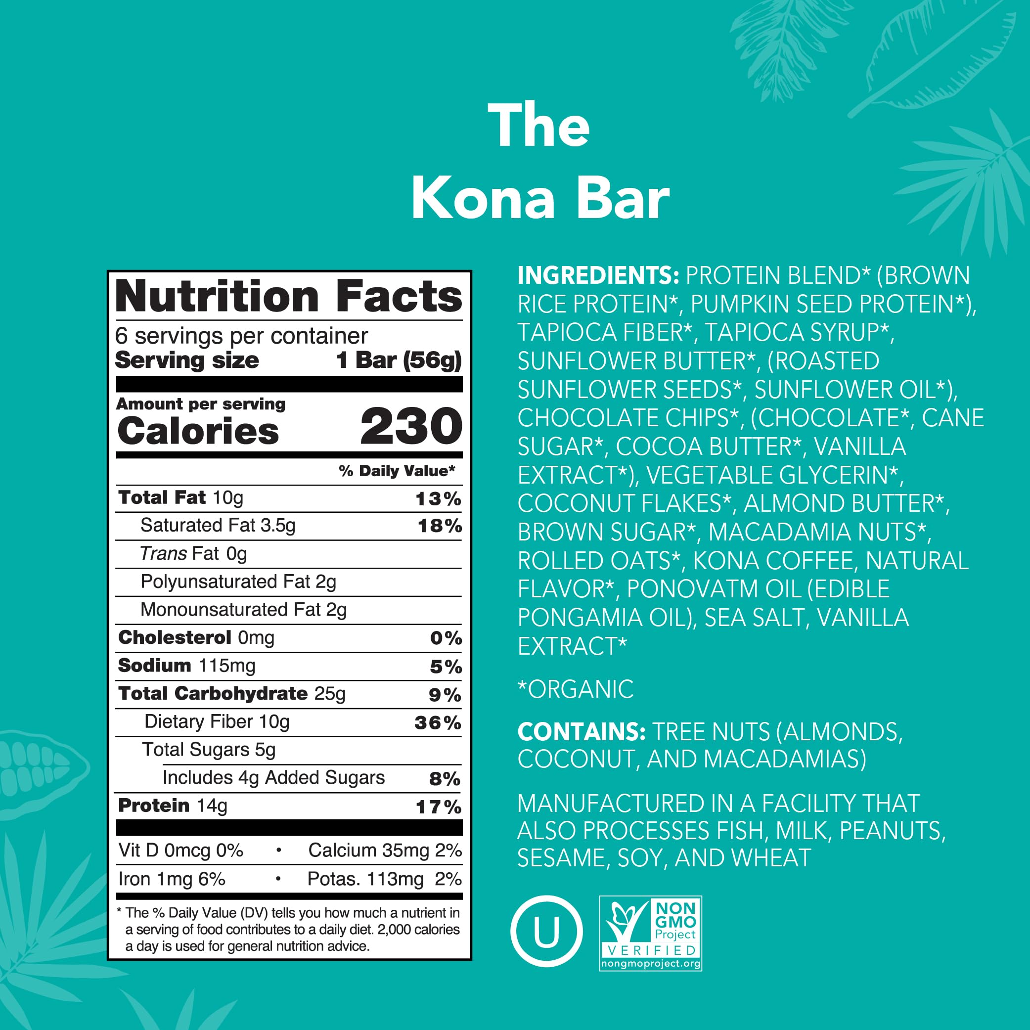 ALOHA Kona Bar Special Edition bars on wood showcase rich macadamia and Kona coffee flavor.