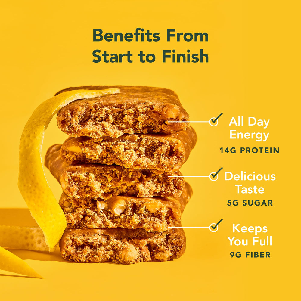 ALOHA Lemon Cashew Bar breakfast-on-the-go shot showcases a convenient morning snack.
