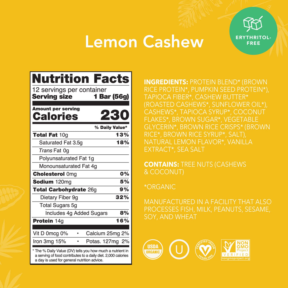 ALOHA Lemon Cashew Bar close-up highlights real ingredients and bold flavor.