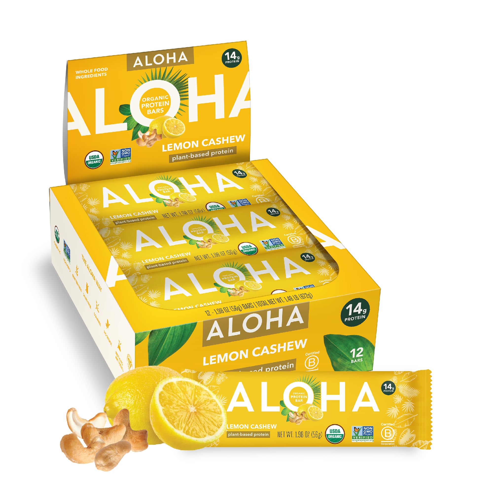 ALOHA Lemon Cashew Bar pack—12 bars, vegan energy on the go.