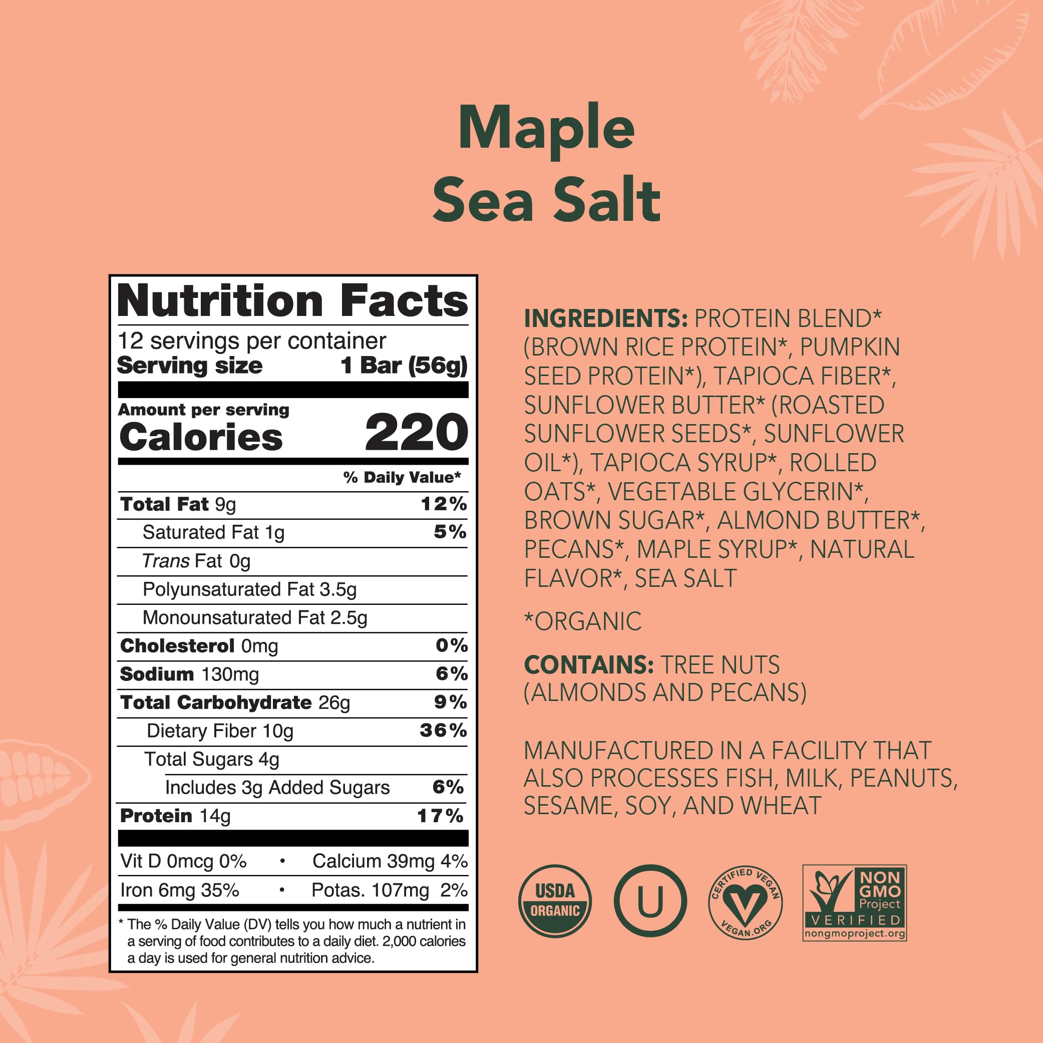 ALOHA Maple Sea Salt bar close-up: rich texture and wholesome ingredients for a tasty, energizing snack