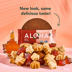 ALOHA Maple Sea Salt bar ingredient list: organic pumpkin seed and brown rice protein for steady energy