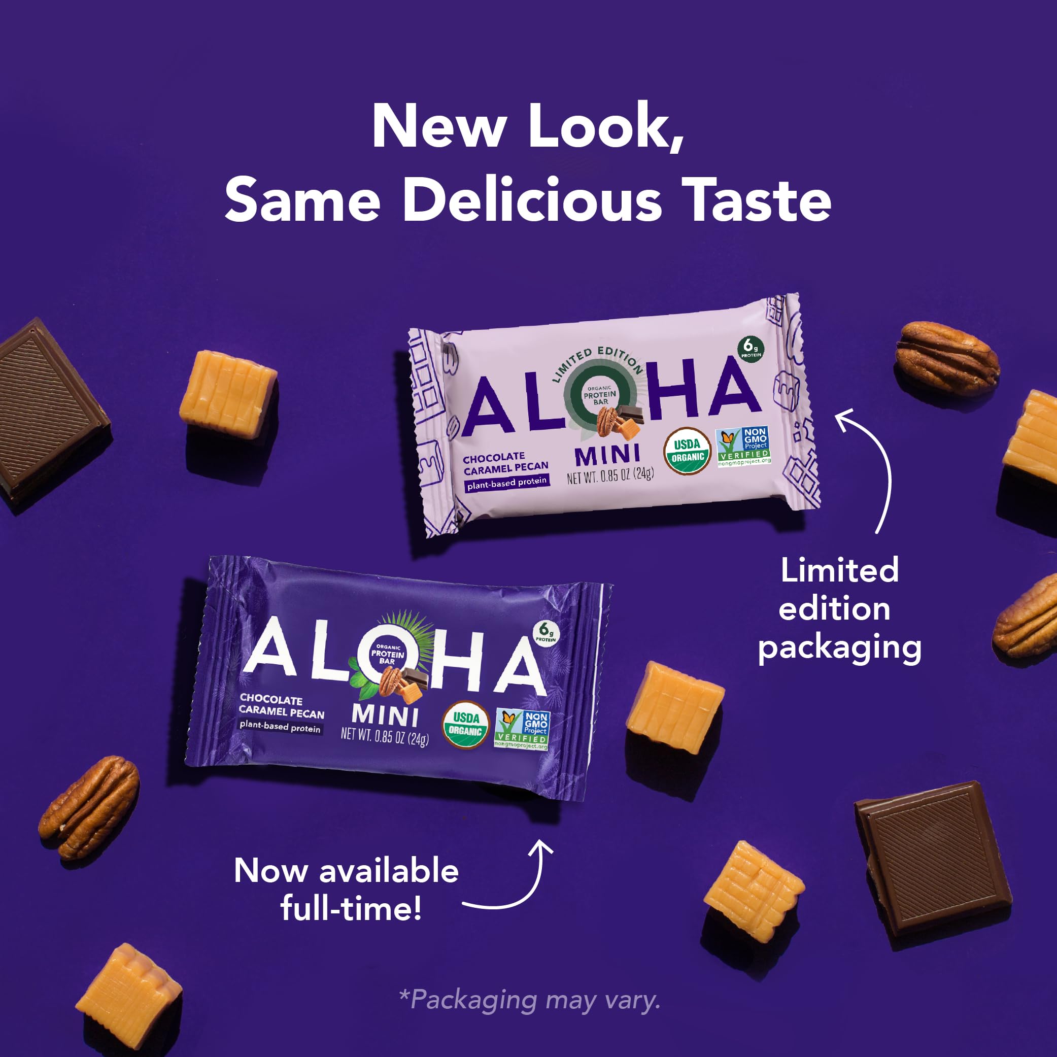 Label highlights organic brown rice protein and pumpkin seed protein in MINIS.