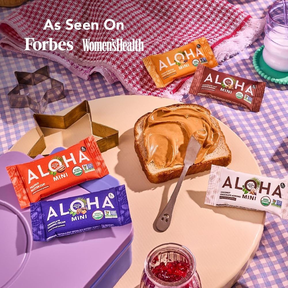 On-the-go ALOHA MINIS snack pack in a bag for travel.