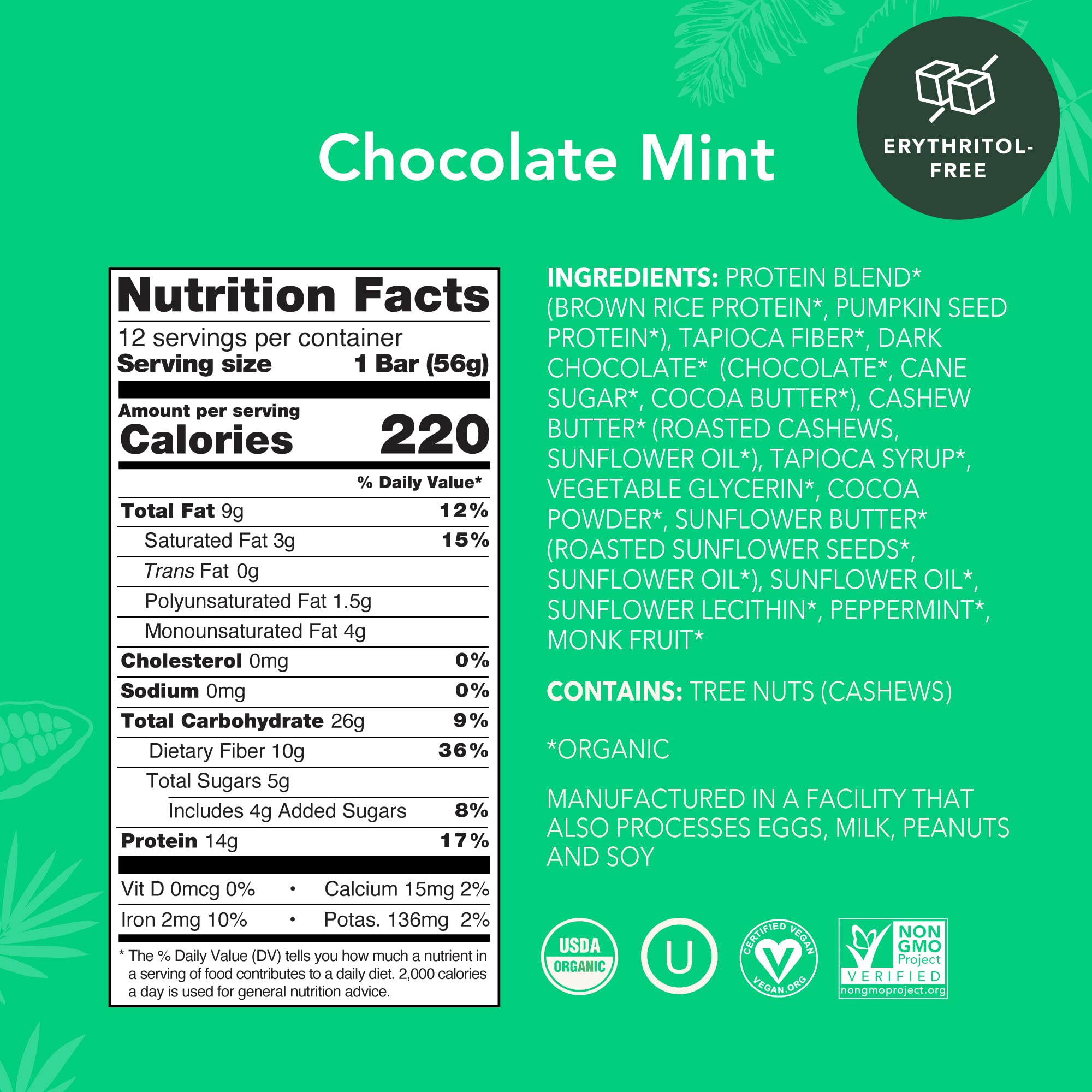 ALOHA nutrition facts panel shows 14 g protein and 10 g fiber for satisfying snacks.