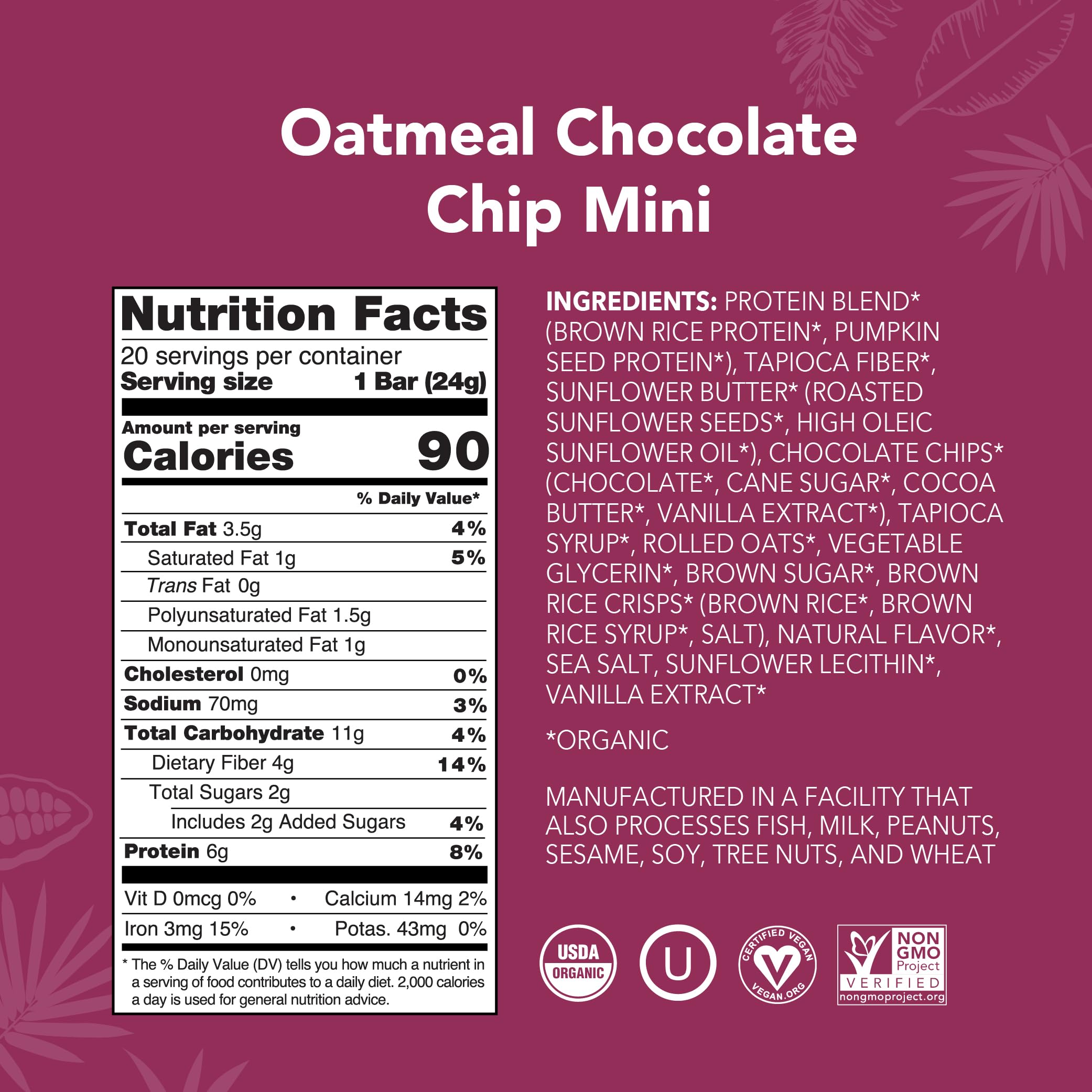 Nutrition panel view of ALOHA MINIS highlighting clean ingredients