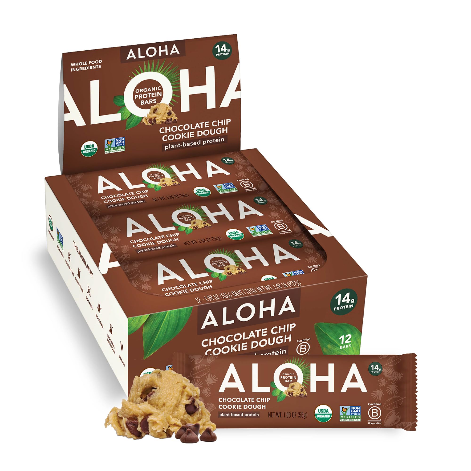 ALOHA organic plant-based protein bar box 12-pack for on-the-go nutrition.