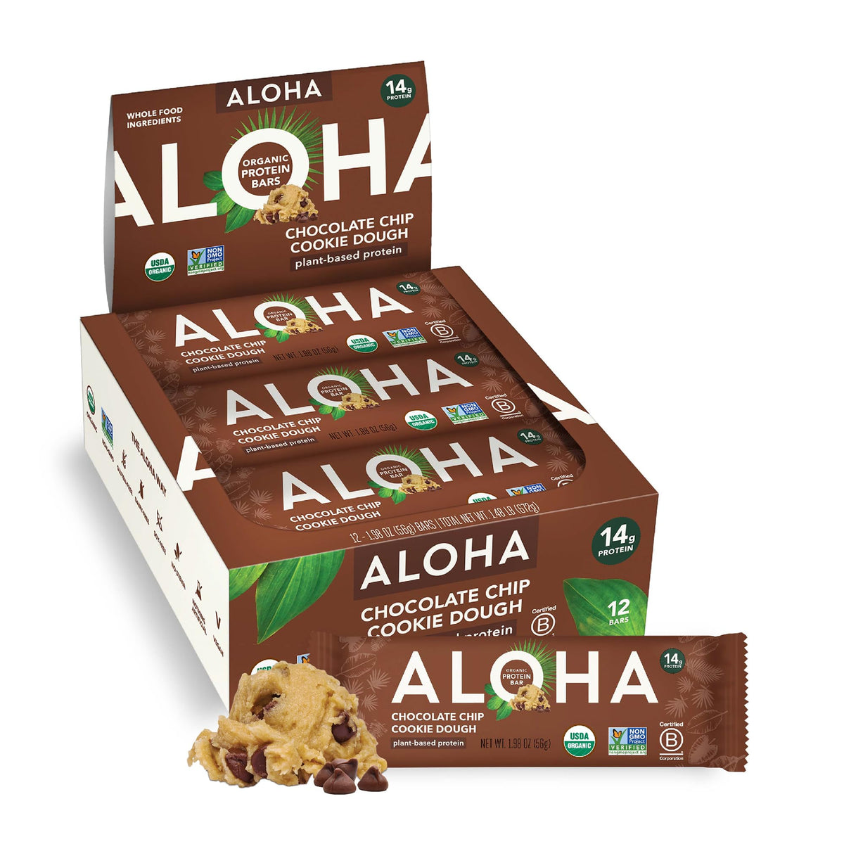 ALOHA organic plant-based protein bar box 12-pack for on-the-go nutrition.